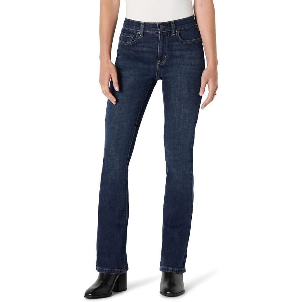 Women's High Stretch Slim Fit Mid-Rise Bootcut Jeans 12 Short Dark Wash
